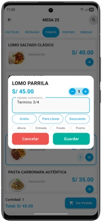 Pedidos por mesa al instante