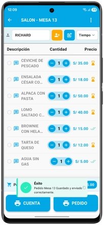  Envío automático a cocina, barra y caja