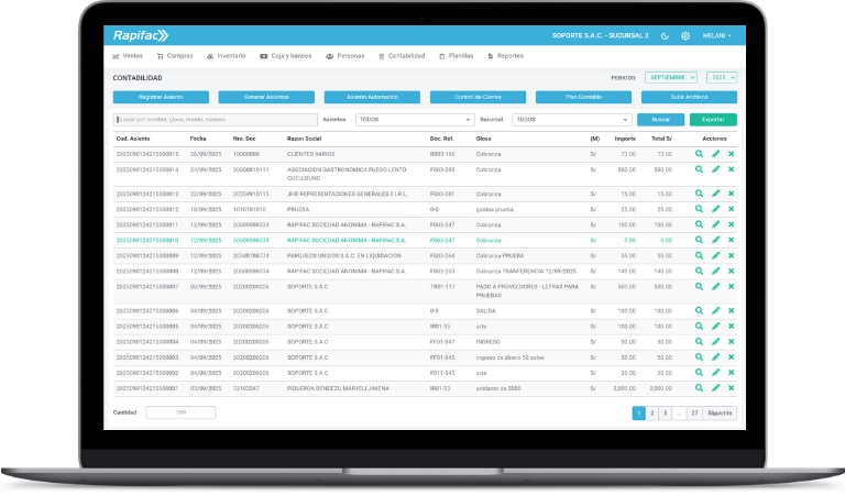 Back Office Contabilidad Rapifac