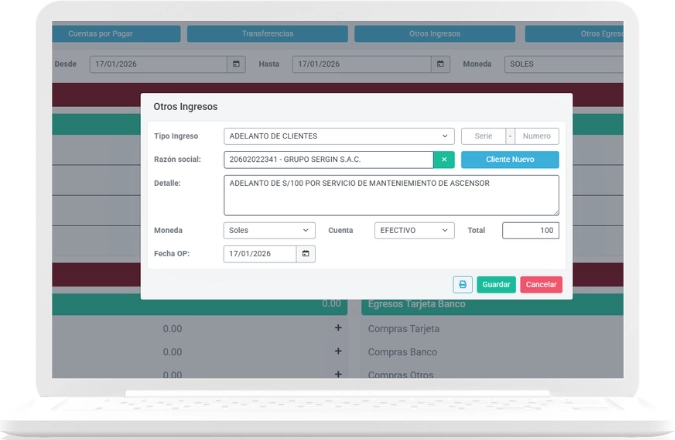 Control de Adelanto de clientes