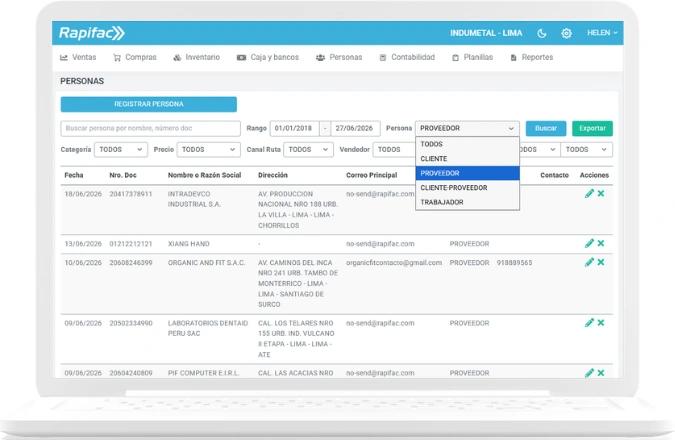 Gestión de proveedores y trabajadores